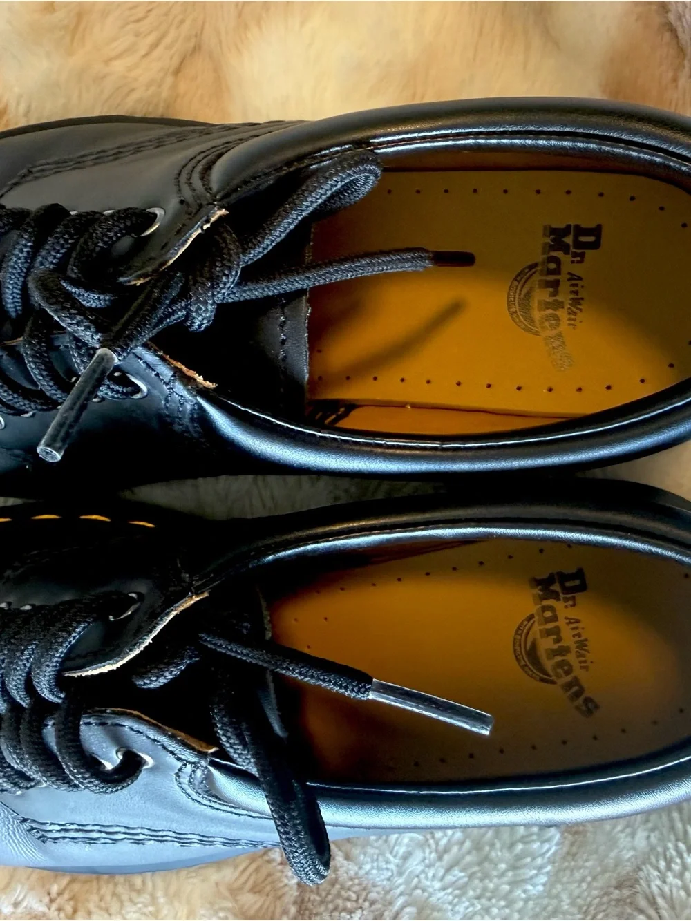 Dr. Martens Black Leather Lace-Up Oxfords with Yellow Stitching